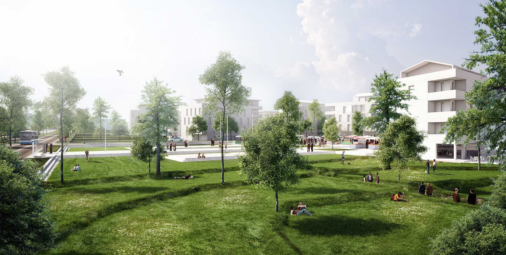 Epron place centrale et rizières